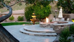 Water Feature and firepit Entertainment Spaces in Loomis, CA
