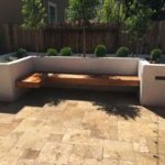 Floating Wood Bench in Raised Planter
